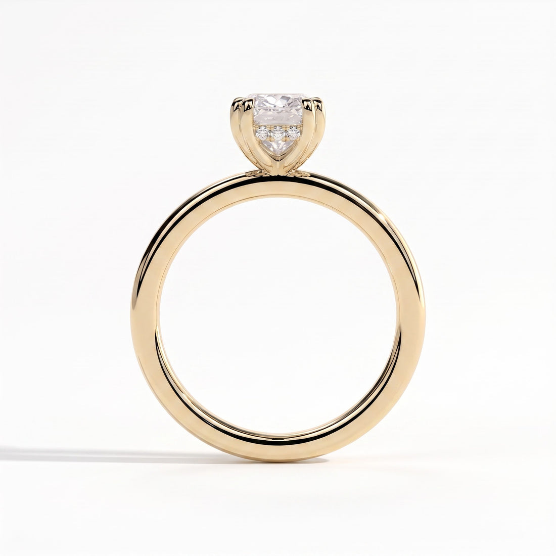 Elongated Cushion lab-grown diamond solitaire engagement ring in 14K (585) yellow gold, side profile 
