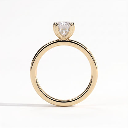 Elongated Cushion lab-grown diamond solitaire engagement ring in 14K (585) yellow gold, side profile 