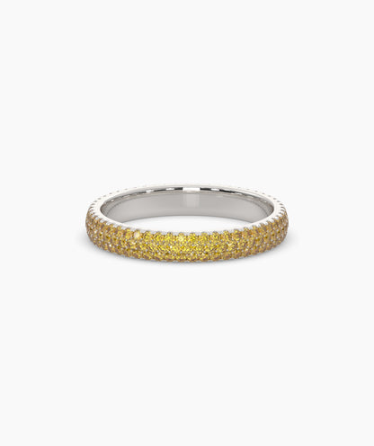 Ariane yellow gemstone pavé eternity ring in 950 platinum, front view 