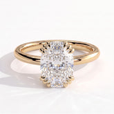 Elongated Cushion lab-grown diamond solitaire engagement ring in 18K (750) yellow gold, front view 