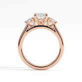 Elongated Cushion lab-grown diamond three-stone engagement ring in 14K (585) rose gold, side profile 