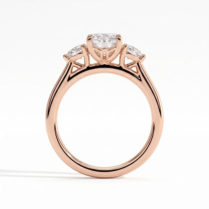 Elongated Cushion lab-grown diamond three-stone engagement ring in 14K (585) rose gold, side profile 