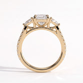 Elongated Cushion lab-grown diamond three-stone engagement ring in 14K (585) yellow gold, side profile 