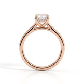 Elongated Cushion lab-grown diamond halo engagement ring in 14K (585) rose gold, side profile 