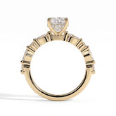 Elongated Cushion lab-grown diamond halo engagement ring in 14K (585) yellow gold, side profile 