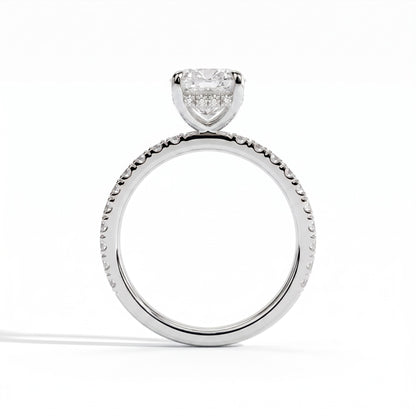Elongated Cushion lab-grown diamond halo engagement ring in 14K (585) white gold, side profile 