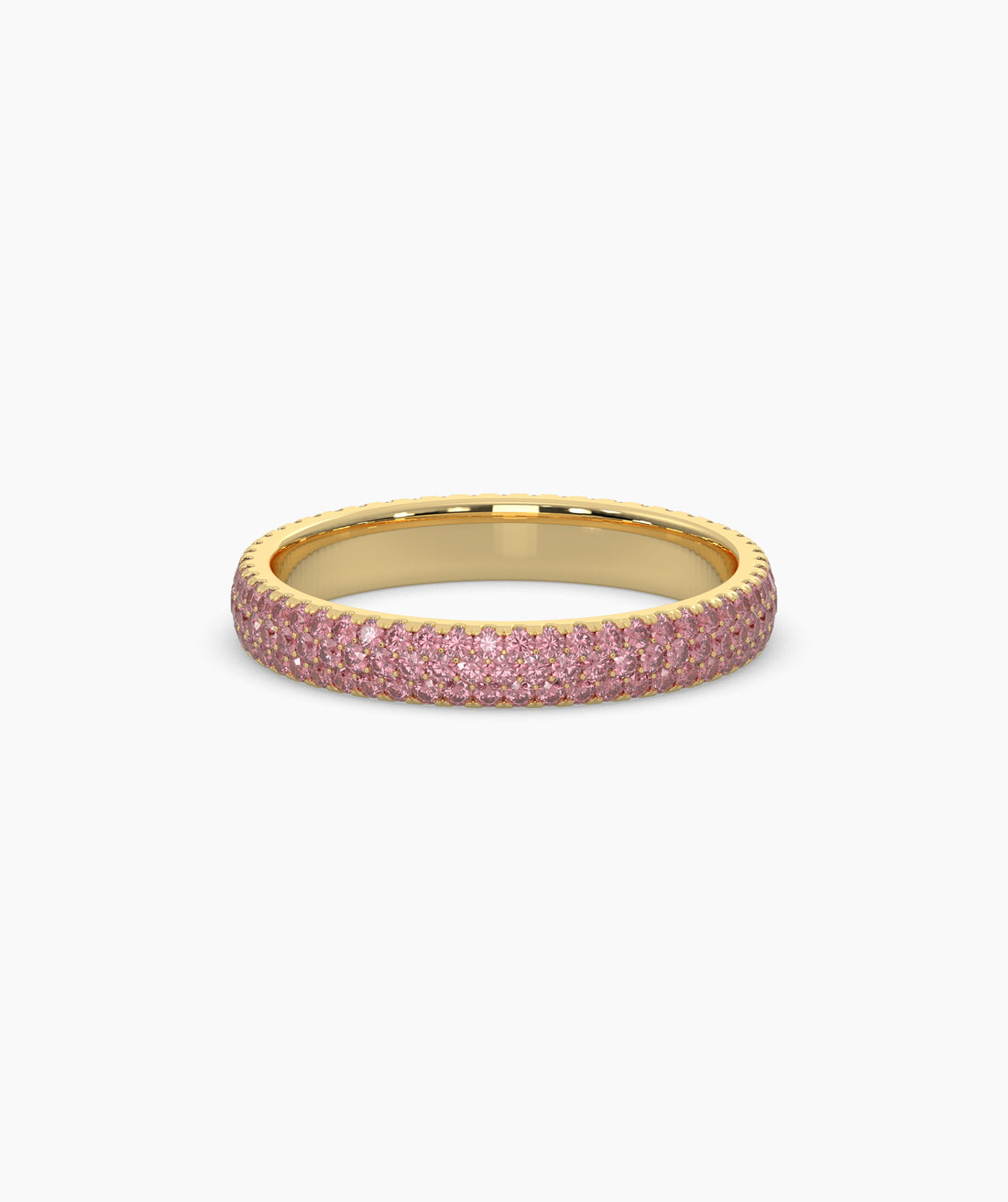 Felia pink gemstone pavé eternity ring in 585 yellow gold, front view 
