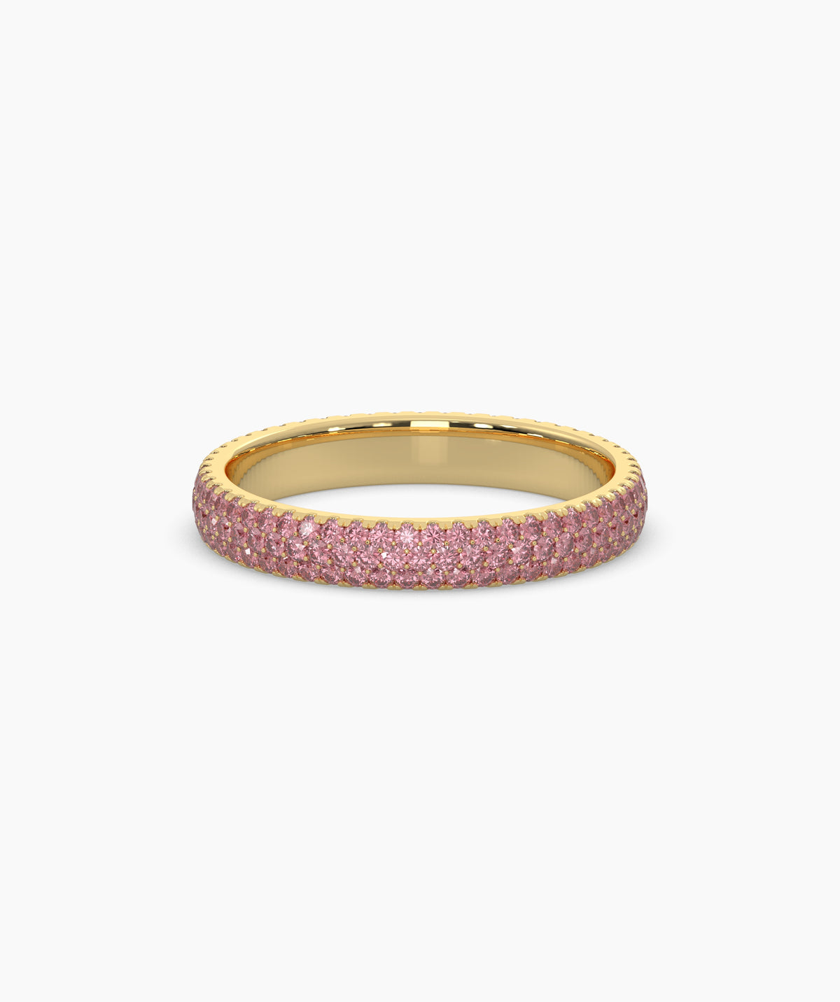 Felia pink gemstone pavé eternity ring in 585 yellow gold, front view 