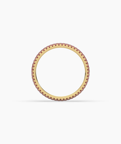 Felia pink gemstone pavé eternity ring in 585 yellow gold, top view 