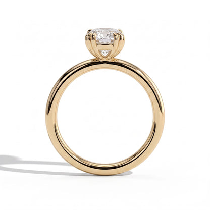 Elongated Cushion lab-grown diamond solitaire engagement ring in 18K (750) yellow gold, side profile 
