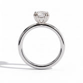 Elongated Cushion lab-grown diamond solitaire engagement ring in 18K (750) white gold, side profile 