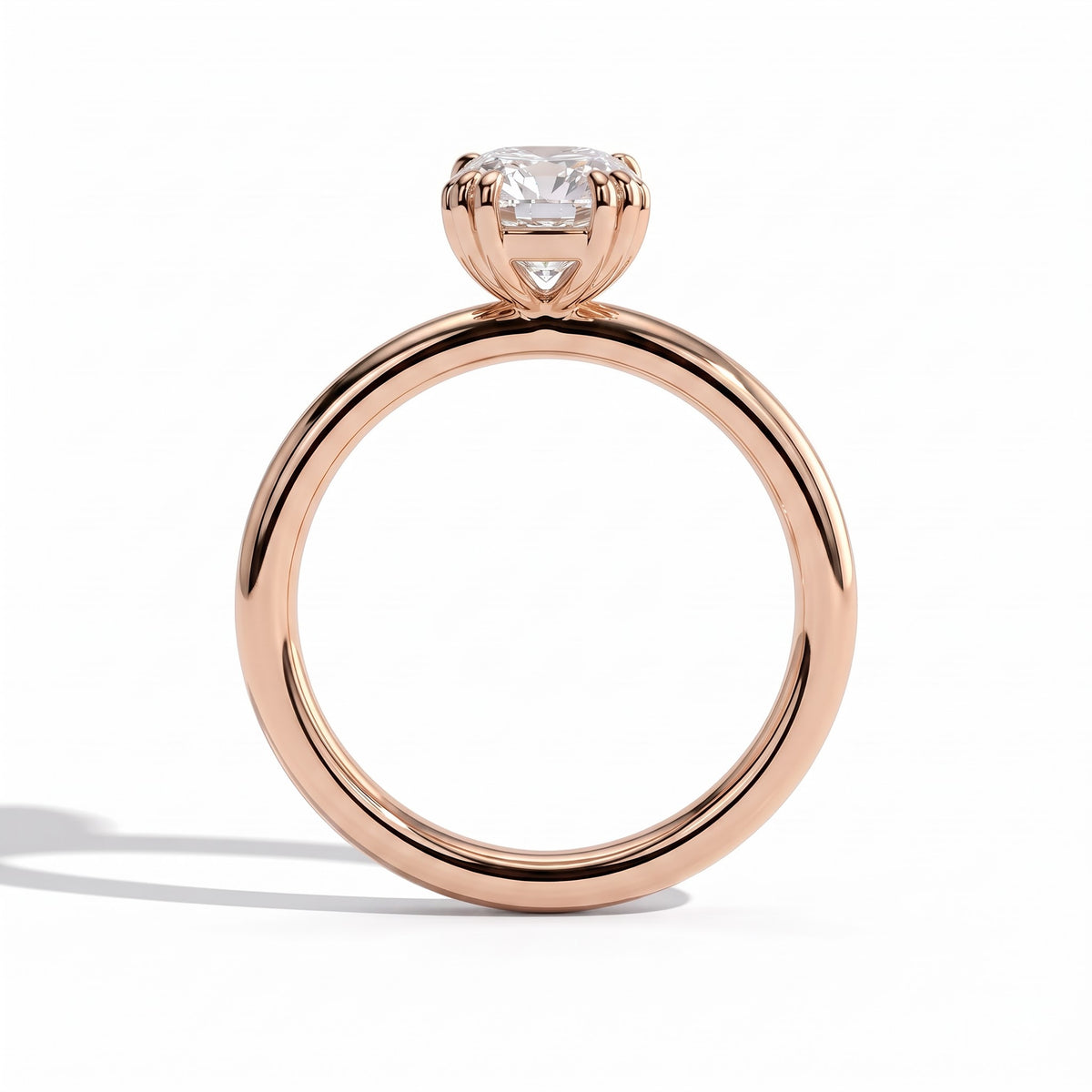 Elongated Cushion lab-grown diamond solitaire engagement ring in 18K (750) rose gold, side profile 