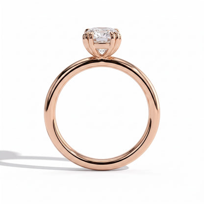 Elongated Cushion lab-grown diamond solitaire engagement ring in 18K (750) rose gold, side profile 