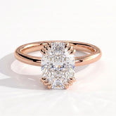 Elongated Cushion lab-grown diamond solitaire engagement ring in 18K (750) rose gold, front view 