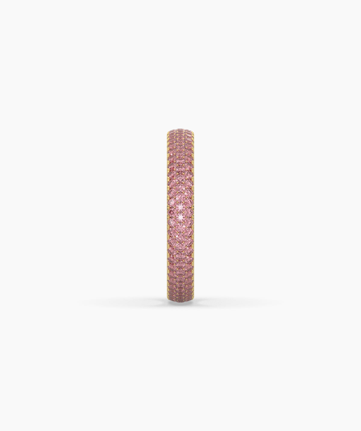 Felia pink gemstone pavé eternity ring in 585 yellow gold, side profile view 