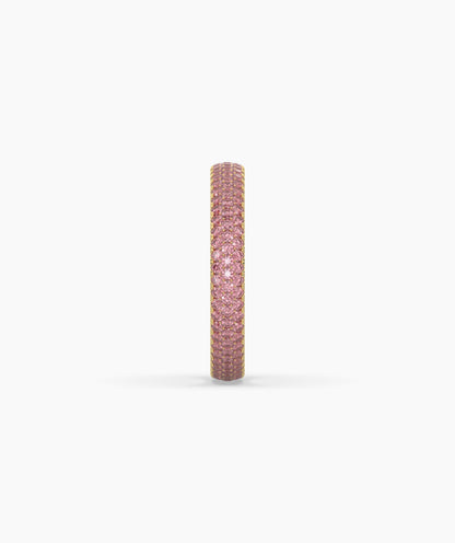Felia pink gemstone pavé eternity ring in 585 yellow gold, side profile view 