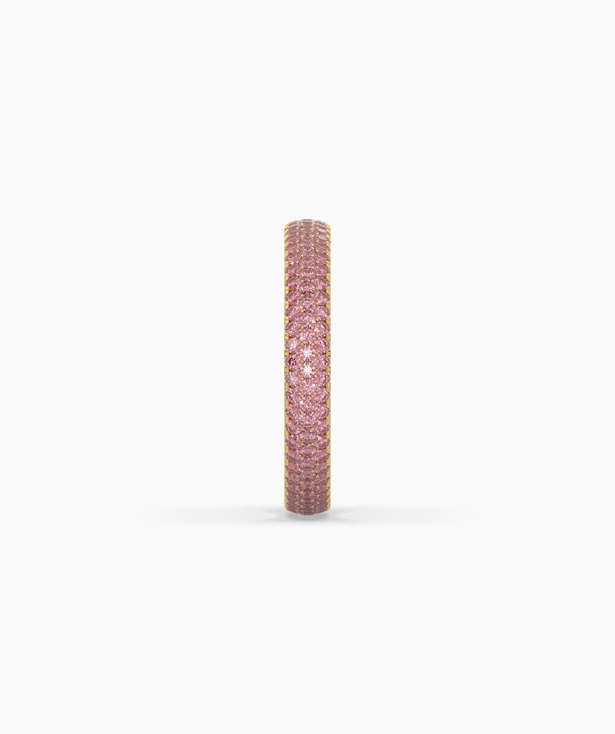 Felia pink gemstone pavé eternity ring in 750 yellow gold, side profile view 