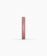 Felia pink gemstone pavé eternity ring in 750 yellow gold, side profile view 