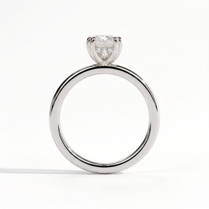 Elongated Cushion lab-grown diamond solitaire engagement ring in 18K (750) white gold, side profile 