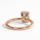Elongated Cushion lab-grown diamond solitaire engagement ring in 18K (750) rose gold, on white background 