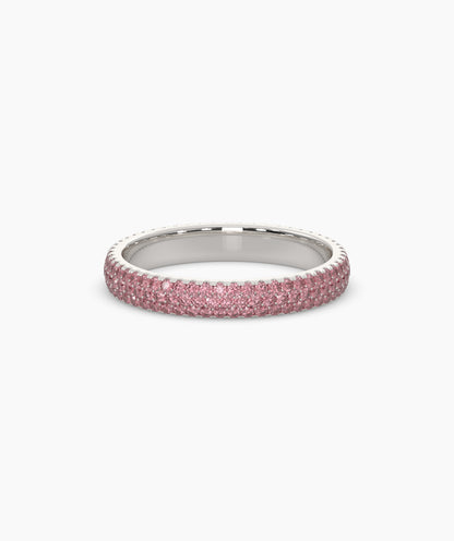 Felia pink gemstone pavé eternity ring in 585 white gold, front view 