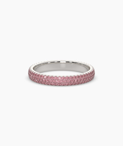 Felia pink gemstone pavé eternity ring in 950 platinum, front view 