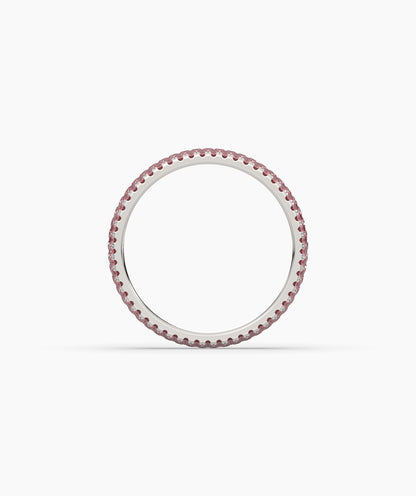 Felia pink gemstone pavé eternity ring in 585 white gold, top view 