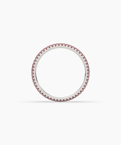 Felia pink gemstone pavé eternity ring in 750 white gold, top view 