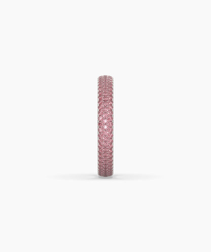 Felia pink gemstone pavé eternity ring in 750 white gold, side profile view 