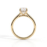 Elongated Cushion lab-grown diamond halo engagement ring in 18K (750) yellow gold, side profile 