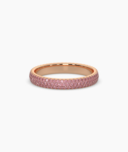Felia pink gemstone pavé eternity ring in 750 rose gold, front view 