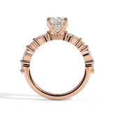 Elongated Cushion lab-grown diamond halo engagement ring in 18K (750) rose gold, side profile 
