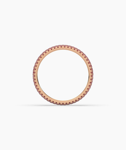 Felia pink gemstone pavé eternity ring in 750 rose gold, side profile view 