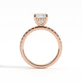 Elongated Cushion lab-grown diamond halo engagement ring in 18K (750) rose gold, side profile 