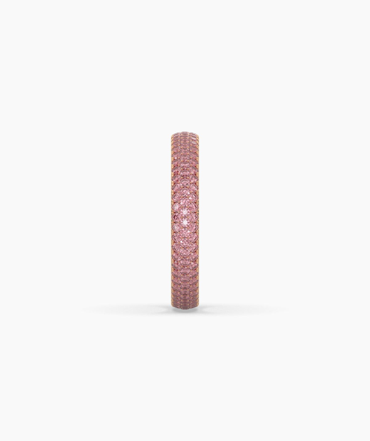 Felia pink gemstone pavé eternity ring in 750 rose gold, angled view 