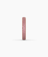 Felia pink gemstone pavé eternity ring in 750 rose gold, angled view 