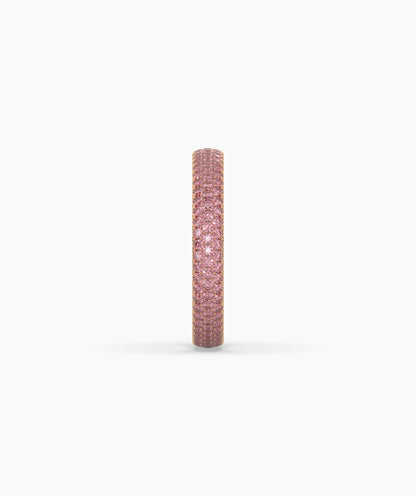 Felia pink gemstone pavé eternity ring in 750 rose gold, angled view 