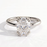 Elongated Cushion lab-grown diamond solitaire engagement ring in 950 platinum, front view 