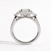 Elongated Cushion lab-grown diamond three-stone engagement ring in 950 platinum, side profile 