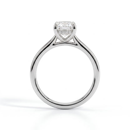 Elongated Cushion lab-grown diamond halo engagement ring in 950 platinum, side profile 