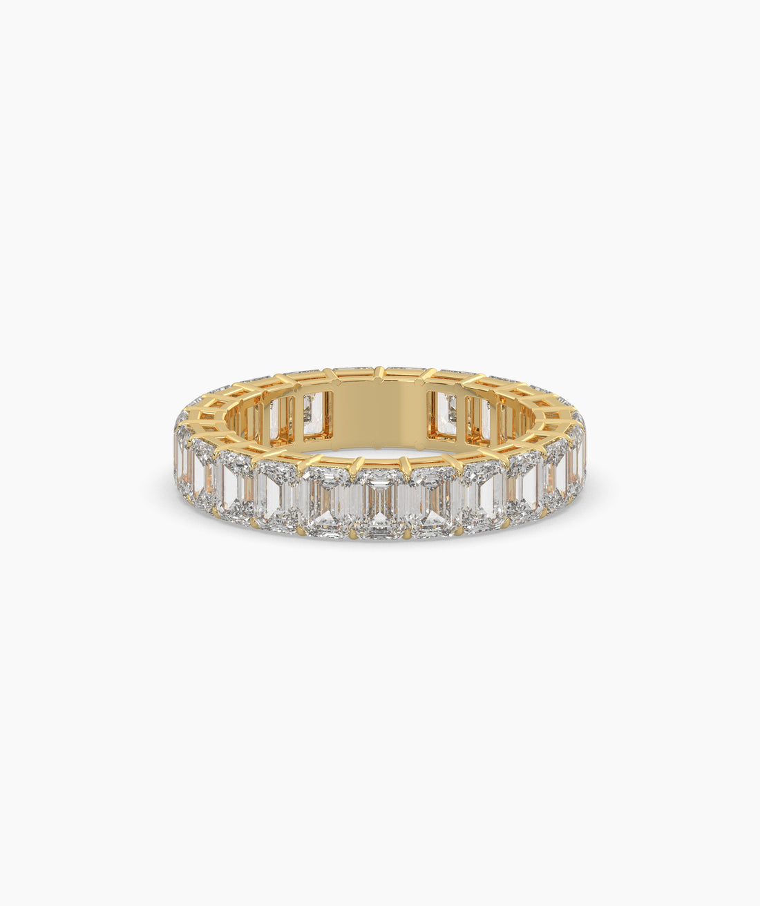 Joline emerald-cut lab-grown diamond eternity ring in 585 yellow gold, front view 