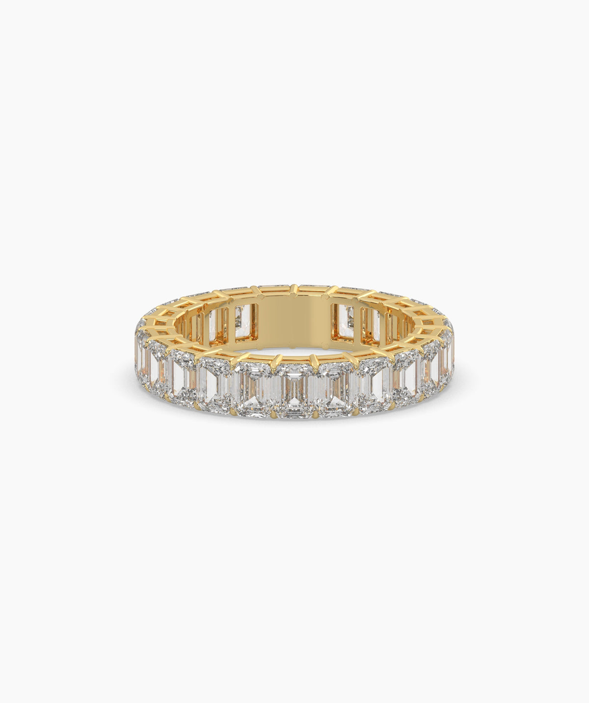 Joline emerald-cut lab-grown diamond eternity ring in 750 yellow gold, front view 