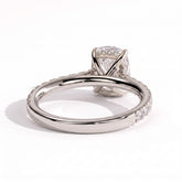 Elongated Cushion lab-grown diamond halo engagement ring in 14K (585) white gold, on white background 