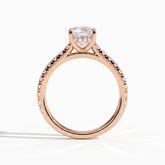 Elongated Cushion lab-grown diamond halo engagement ring in 14K (585) rose gold, side profile 