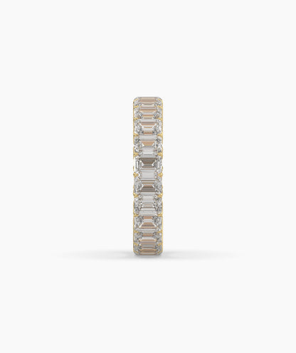 Joline emerald-cut lab-grown diamond eternity ring in 750 yellow gold, side profile view 