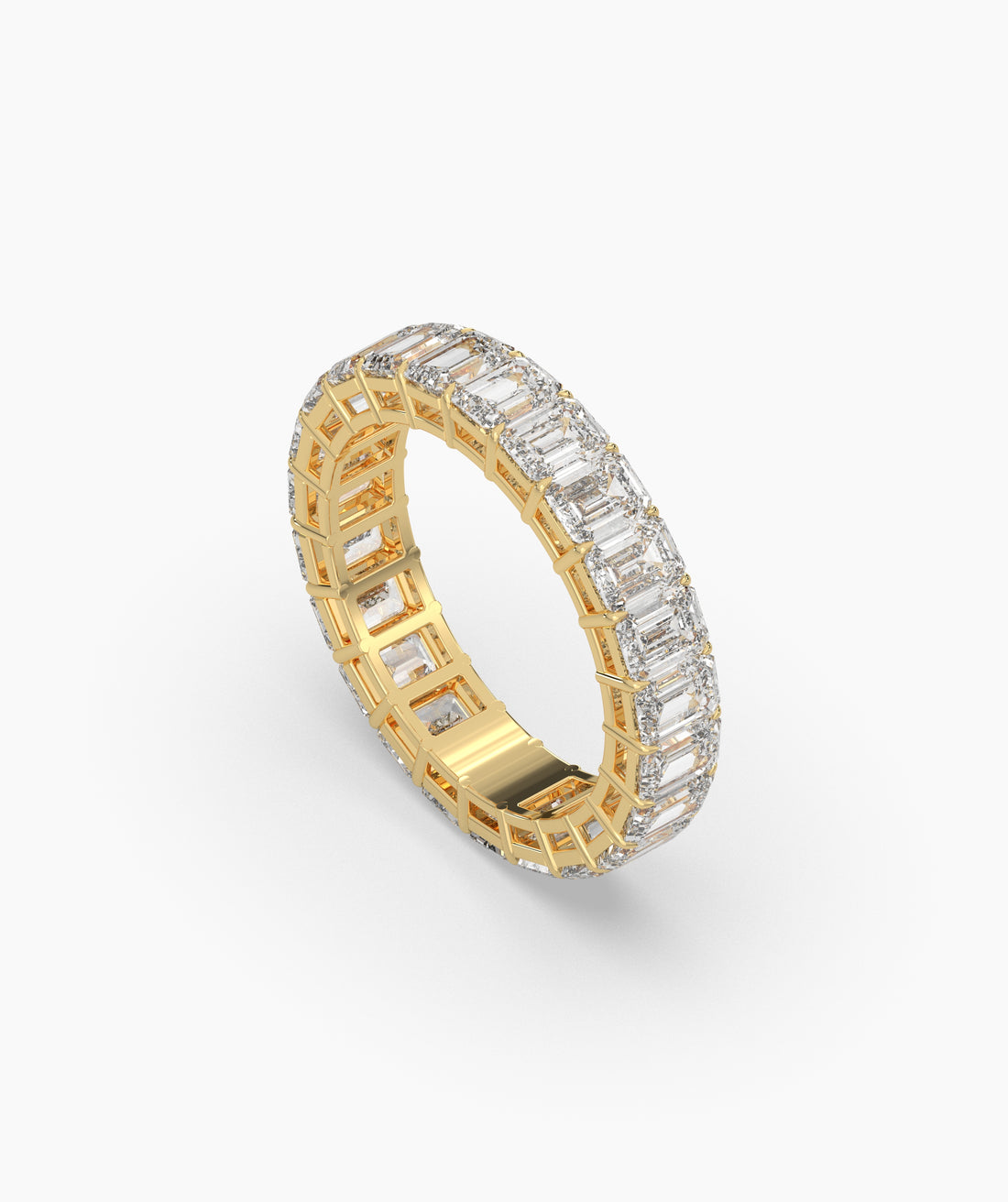 Joline emerald-cut lab-grown diamond eternity ring in 585 yellow gold, angled view 