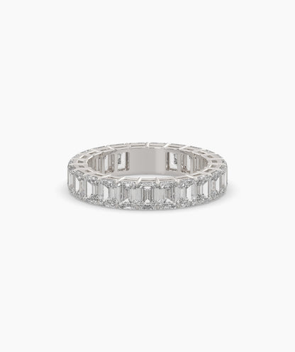 Joline emerald-cut lab-grown diamond eternity ring in 750 white gold, front view 