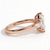 Elongated Hexagon lab-grown diamond three-stone engagement ring in 14K (585) rose gold, detail view 