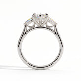 Elongated Hexagon lab-grown diamond three-stone engagement ring in 14K (585) white gold, side profile 