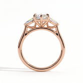 Elongated Hexagon lab-grown diamond three-stone engagement ring in 14K (585) rose gold, side profile 